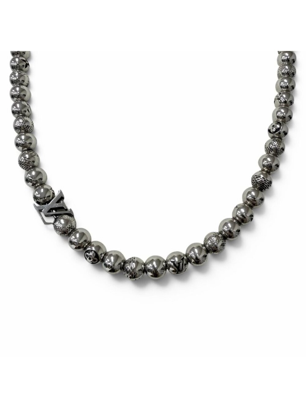 Louis Vuitton Necklace Damier Staple Ball Silver